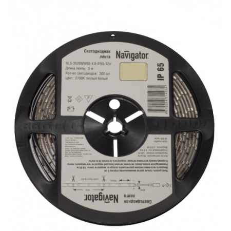 Лента с/д Navigator NLS-3528WW120-9.6-IP20-12V Т/Б