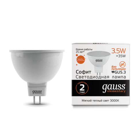 GAUSS св/диод. лампа MR16 3.5W GU5.3 2700K220VElem